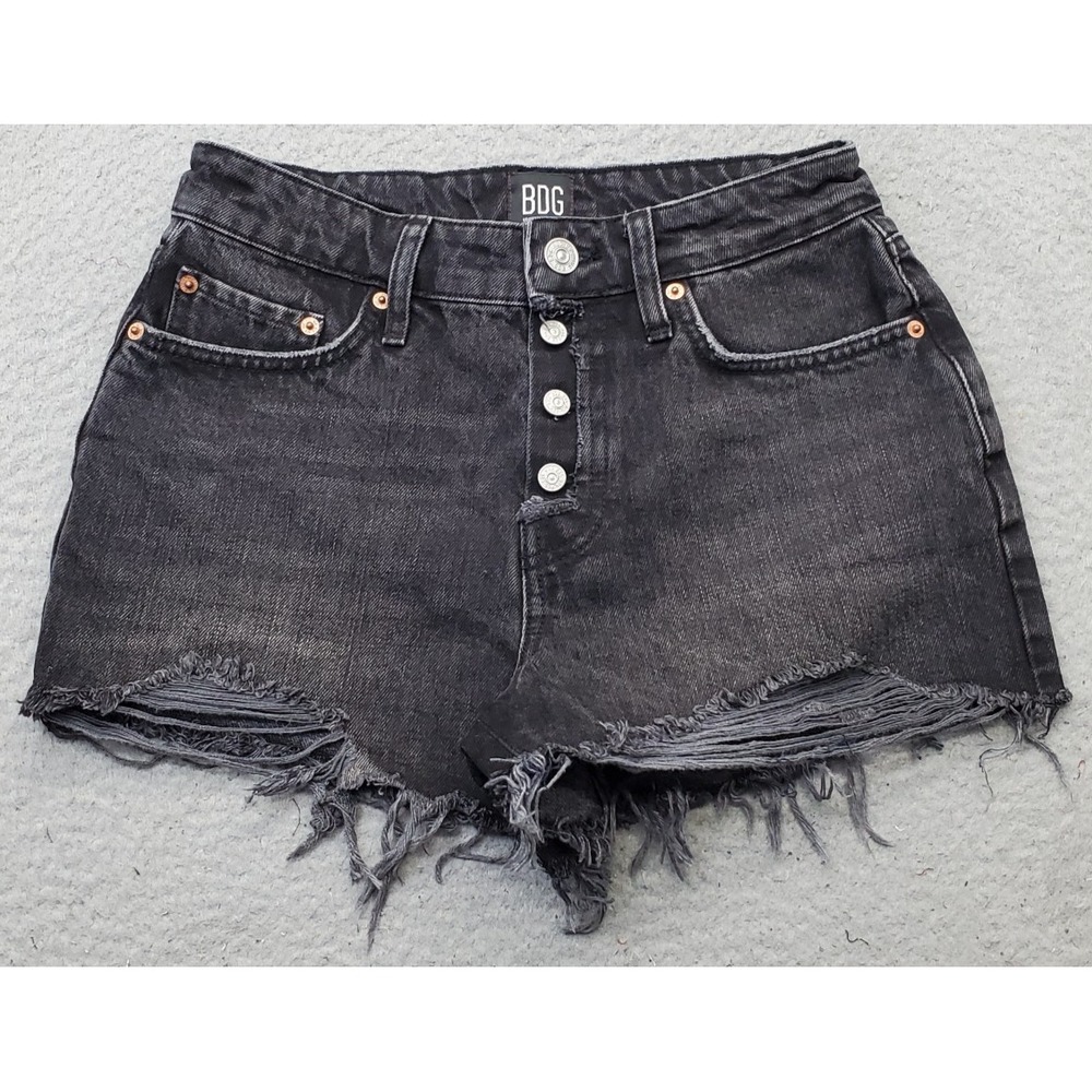 BDG Urban Outfitters Cutoff Shorts Womens 26 Black Denim Distressed Button Fly